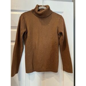 Coldwater Creek Turtleneck Sweater Brown Ribbed Knit Pointelle Dark Academia